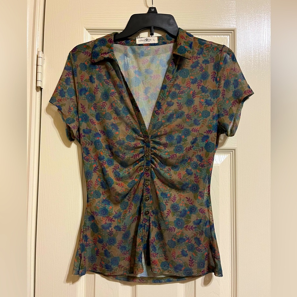 NATURAL LIFE Multicolor Floral Ruched Blouse